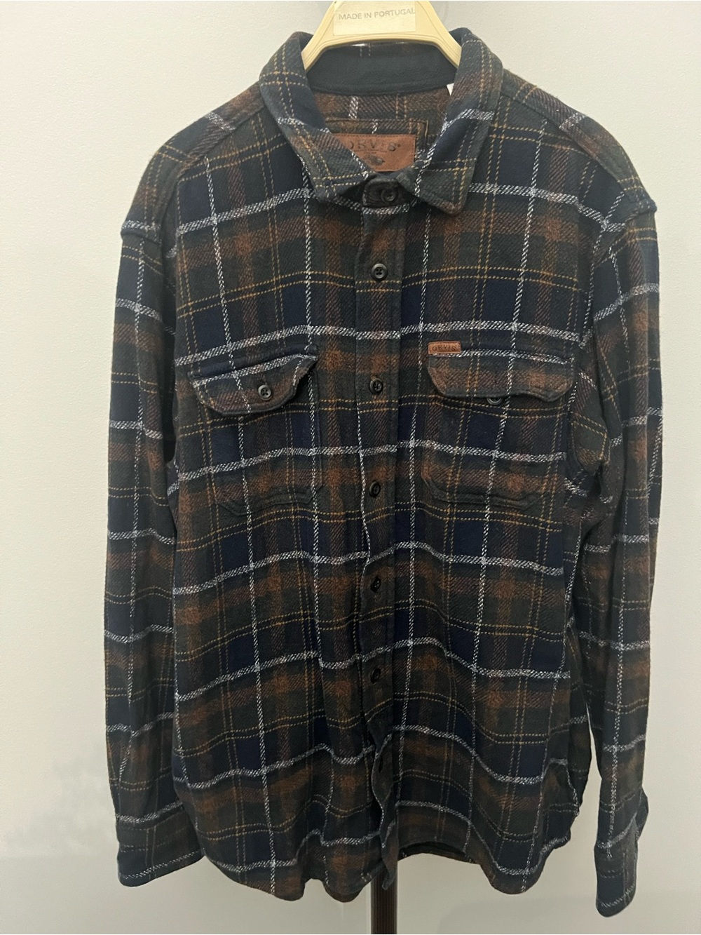 Orvis Navy and Brown Plaid Button-Down Medium Fall Outfit